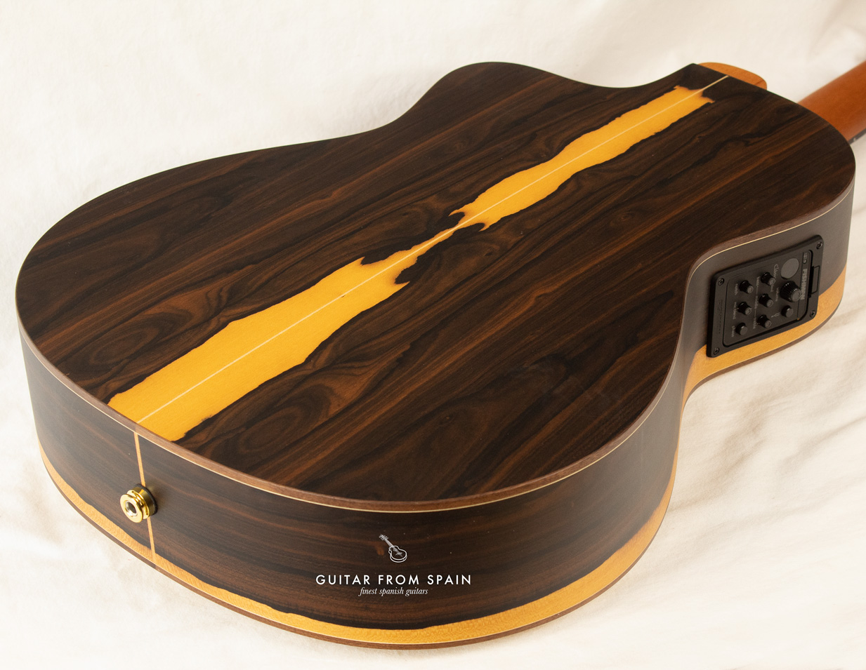 Camps CW1 crossover guitar, close-up of the soundhole and fretboard